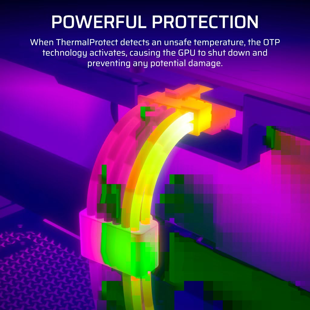 Imagen térmica del cable ThermalProtect 12V-2x6 mostrando el calor en el conector